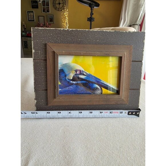 Rustic Brown Wood Picture Frame With Pelican Artwork 7" X 5" Coastal Decor - Picture 4 of 7